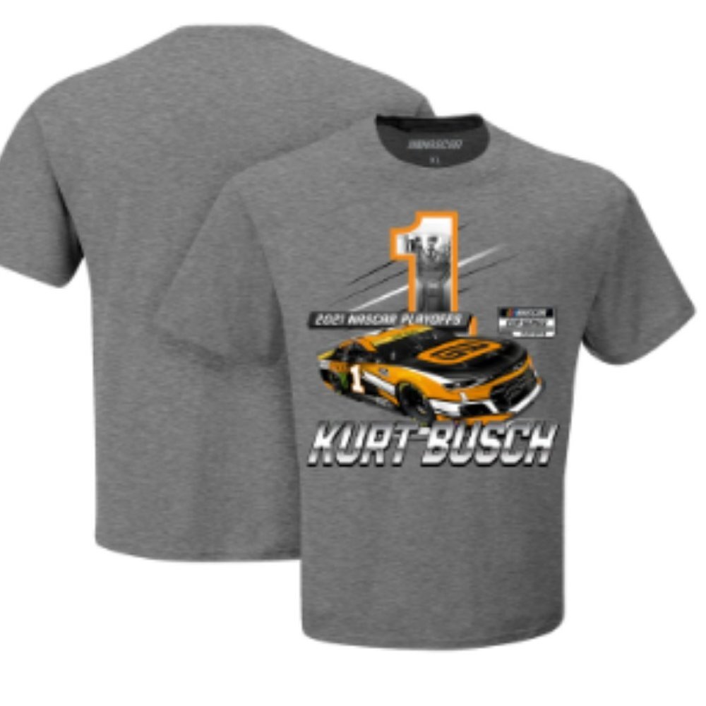 Kurt Busch Checkered Flag 2021 NASCAR Cup Series Playoffs T-Shirt - Heathered